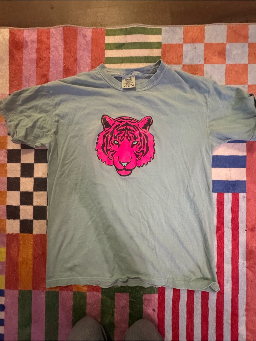 Comfort Colors Light Blue Tee with Neon Pink Tiger Graphic